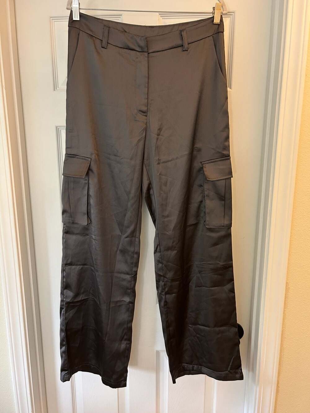 West of Melrose Satin Cargo Pants in Brown Medium